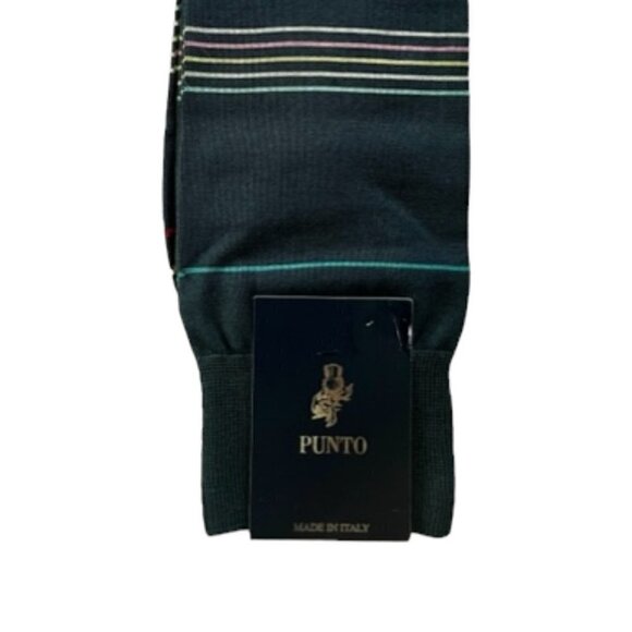 Punto Italian Men Dress Socks Egyptian Cotton Size 10-13 Teal Blue with Stripes - Picture 2 of 3